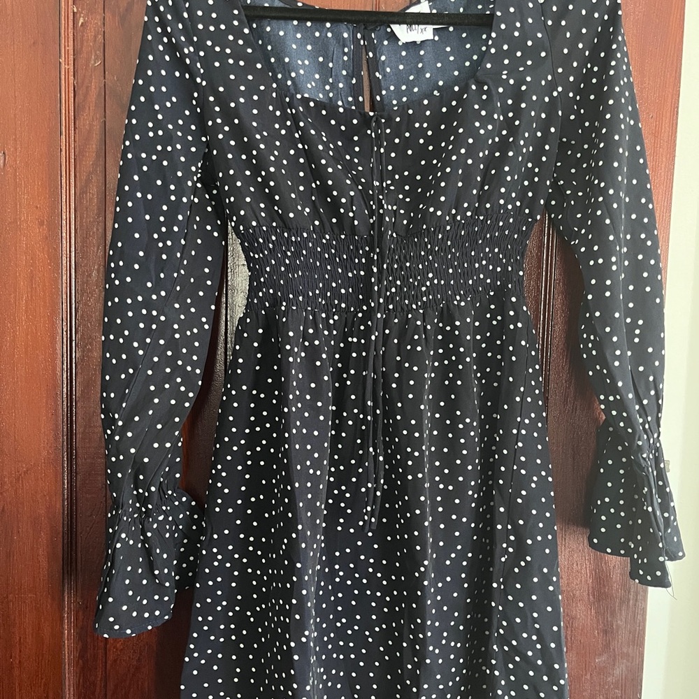 Princess Polly Navy Polka Dot Dress